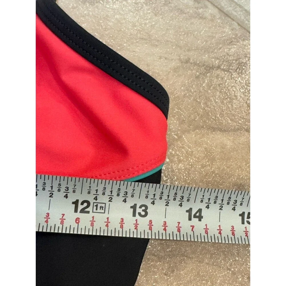 Athletech Girls Size 8 One Piece Swimsuit Coral Black Colorblock Cutout Swim